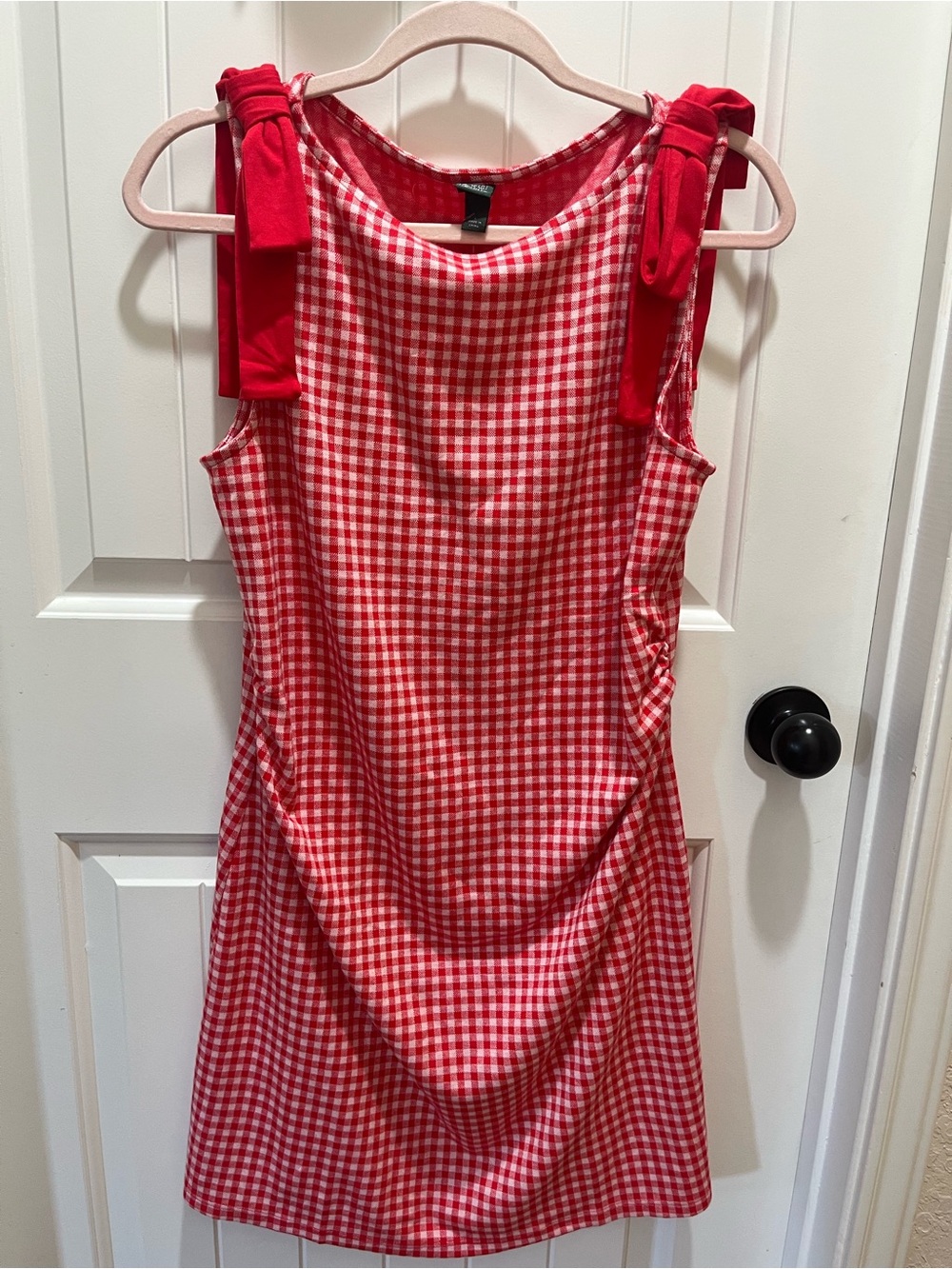 NWT Wild Fable Preppy Picnic Red Gingham Mini Dress with Bow Shoulder - L